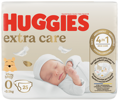HUGGIES Extra Care 0+ naujagimiams, <3.5kg sauskelnės, 25 vnt.