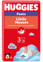 HUGGIES Mega Pack 3 kelnaitės berniukams nuo 6 iki 11 kg, 58 vnt. – užmaunamos sauskelnės