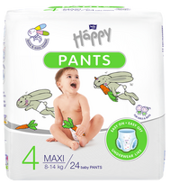 HAPPY Maxi 4 sauskelnės 8-14 kg, pakuotėje 24 vnt.