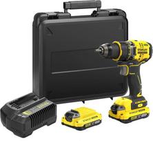 Stanley Fatmax 18v 2 greičių akumuliatorinis gręžtuvas-suktuvas Sfmcd720d2k (2.0ah, maks. sukimo momentas 80 Nm, bešepetėlinis variklis su pilnai metaline pavara, Led lemputė, 2 akumuliatoriai, įkroviklis, diržo spaustukas ir dėklas)
