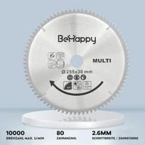 Behappy Pjūklas metalui, rankinis diskinis pjūklas 255 x 2,6 x 30 mm, diskiniai pjūklai 80 dantų skirti medžiui, metalui, aliuminiui