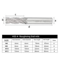 4 dalių 4 griovelių Hss šiurkštinimo freza Cnc maršrutizatoriaus spiralinis antgalis M6 / M8 / M10 / M12