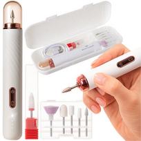 Belaidė manikiūro ir pedikiūro nagų freza su 6 antgaliais ir dėklu, su įkrovimo funkcija