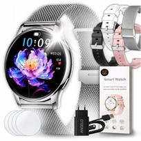 Moteriškas išmanusis laikrodis su AMOLED ekranu, kraujospūdžio matuokliu, pokalbių funkcija, sporto režimais, lenkišku meniu, 4 apyrankės
