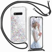 Silikoninis permatomas dėklas su blizgučiais ir dirželiu Samsung Galaxy S10