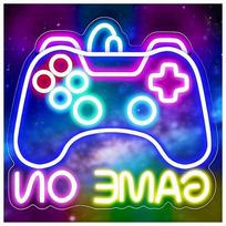 Neoninis LED ženklas GAME ON, akrilinis, žaidėjų kambario sienų dekoras, plieninis