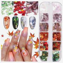 Nagų lakų rinkinys „Maple Leaves“, holografiniai, 12 spalvų