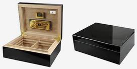 Cigarų drėkintuvas, juodas medinis, 100 cigarų, su skaitmeniniu metaliniu higrometru