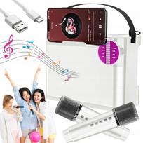 Karaoke kolonėlė 10W su 2 mikrofonais, Bluetooth 5.3, balta, su dirželiu ir efektais