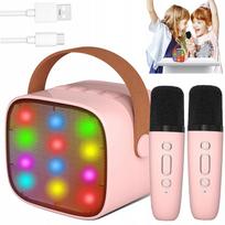Belaidis Bluetooth karaoke garsiakalbis su LED apšvietimu ir 2 mikrofonais