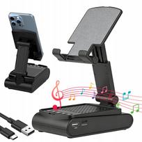 Nešiojama belaidė Bluetooth kolonėlė su telefono laikikliu, juoda, sulankstoma
