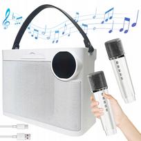 Karaokės kolonėlė su 2 mikrofonais, Bluetooth, balta