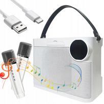 Karaokės rinkinys: Bluetooth kolonėlė, 2 mikrofonai, 5 garso efektai, balta