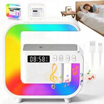 Stalinis LED šviestuvas su Bluetooth garsiakalbiu, 15W belaidžiu įkrovikliu, laikrodžiu ir RGB apšvietimu