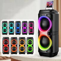 Nešiojama LED garso kolonėlė su Bluetooth, USB, radiju, RGB apšvietimu ir mikrofonu