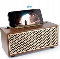 Medinė retro Bluetooth 5.0 kolonėlė su žemųjų dažnių garsiakalbiu, FM radiju ir mikrofonu