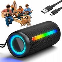 Garso kolonėlė su „Bluetooth 5.3“, HiFi, 360° garsu, LED RGB apšvietimu ir mikrofonu, juoda