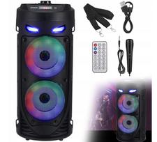 Belaidė Bluetooth garso kolonėlė su TWS, karaoke funkcija, LED RGB apšvietimu, mikrofonu ir nuotolinio valdymo pultu