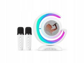 Bluetooth karaokės kolonėlė GGV 4294, 5 W, 2 belaidžiai mikrofonai, balta