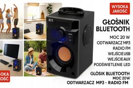 Belaidė Bluetooth kolonėlė A11, 20W, FM radijas, MP3, USB, AUX, LED
