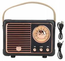 Belaidis nešiojamas radijo kolonėlė, retro stiliaus, 400 mAh, 5V, 3W, juoda