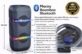 Bluetooth kolonėlė Boombox su RGB LED, galingu garsu, FM radiju, USB ir AUX