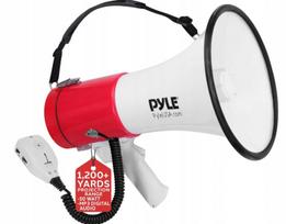 Megafonas Pyle 50W su sirena ir įrašymo funkcija, baltas/raudonas