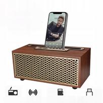 Belaidė garsiakalbė su Bluetooth, retro mediniu korpusu, FM/AM radiju ir telefono laikikliu