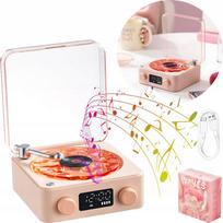 Retro stiliaus patefonas su Bluetooth, stereo garsiakalbiais ir naktine lempute