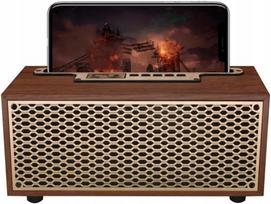 Belaidė retro stiliaus Bluetooth kolonėlė su galingu žemųjų dažnių garsu, medinė