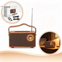 Nešiojamas retro radijas su „Bluetooth“ garsiakalbiu, rudas