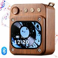 Bluetooth kolonėlė Retro Mini, medinė, su spalvotu ekranu, Bluetooth 5.4