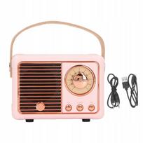 Nešiojamas rožinis retro radijas su „Bluetooth“ garsiakalbiu