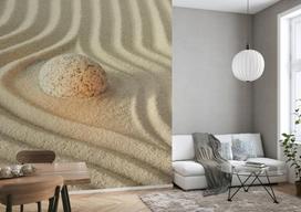 Rasch 893304 foto tapetas ant neaustinės medžiagos su smėliu ir mažu akmeniu centre, smėlio spalvos, iš kolekcijos Magicwalls, 2,65 m x 2,65 m (i x P)