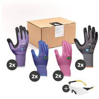 Gebol goo glove box family | darbo pirštinių rinkinys su nitrilinėmis pirštinėmis, sodo pirštinėmis, vaikiškomis pirštinėmis ir apsauginiais akiniais | moterims, vyrams, vaikams | dydis s ir l (7 ir 9 dydis) | 8 poros