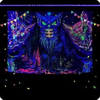 Roninkier fluorescencinis uv gobelenas psichodelinis sienų apmušalas - juodos šviesos pelėdos gobelenas estetiškas žvaigždėtas dangaus sienų rankšluostis hipiškas boho miegamojo svetainės dekoravimui, 95 x 73 cm