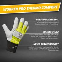 Gebol Worker Pro Thermo Comfort vyriškos odinės darbo pirštinės, atsparios vandeniui, su pašiltintu pamušalu žiemai, dydis Xxl (11), geltonos/baltos