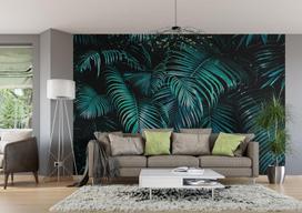Rasch tapetai 363111 - fototapetai ant neaustinės medžiagos su palmių lapais, benzino ir juodos spalvos, iš kolekcijos Magicwalls - 2,65 m x 4,24 m (ilgis x plotis)