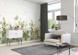 Rasch tapetai 360943 - fototapetai ant neaustinės medžiagos su augalų raštais ir laumžirgiais pilkos, smėlio ir žalios spalvos iš kolekcijos Magicwalls - 3.00 m x 2.12 m (i x P)