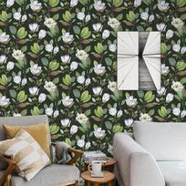 Lipni tapetai su magnolijų žiedų raštu, fototapetai lipnūs miegamojo svetainei, eskizo gėlių tapetai virtuvės baldų plėvelė lipni plėvelė virtuvės sienų apsaugos plėvelė (40
