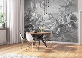 Rasch tapetai 360769 - fototapetai ant neaustinės medžiagos su plaukiojančiais angelais virš debesų juodos, baltos ir pilkos spalvos iš kolekcijos Magicwalls - 3.00 m x 3.71 m (ilgis x plotis)