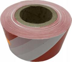 Įspėjamoji baltai raudona juosta 75mm x 200 m ilga kelio juosta