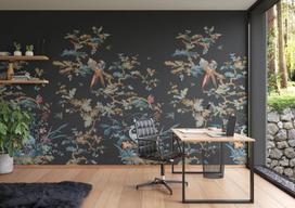 Rasch tapetai 362862 - fototapetai ant neaustinės medžiagos su paukščiais ir šakomis juodos, rudos ir raudonos spalvos iš kolekcijos „magicwalls“ - 2,65 m x 1,59 m (ilgis x plotis)