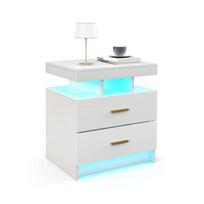 Naktinis staliukas su LED apšvietimu ir 2 stalčiais, juoda/balta, 50 x 40 x 58 cm