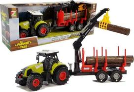 Žaisliniai traktoriai su priedais Lean Toys Farmers Tale Forestry Trailer With Timber And Arm, ruda sp./raudona sp./žalia sp.