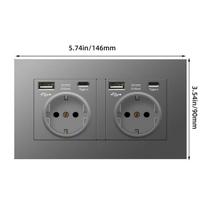 Gla Schuko lizdas su Usb prievadais ir Type-c, sieninis lizdas, įleidžiamas apsauginis kontaktinis sieninis lizdas (2ac + 2usb + 2type-c, pilkas)