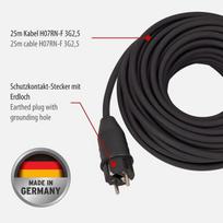 Brennenstuhl adapterio kabelis/cee adapteris su įžeminimo kontaktu ir cee jungtimi (25 m juodas kabelis, h07rn-f 3g2.5, 230 v/16 a, skirtas nuolatiniam naudojimui lauke ip44, pagamintas vokietijoje)