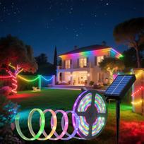 Lumtang Rgbic Bluetooth saulės energija maitinamos Led juostos lauko apšvietimui, 5 m Smd 5050 Led lemputės, saulės energija maitinamos vaivorykštės spalvų lemputės, spalvas keičianti Led juosta, Ip67 vandeniui atsparios dekoratyvinės girliandos kiemui, m