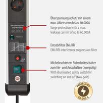 Brennenstuhl Premium Protect-line 6 lizdų maitinimo juosta su apsauga nuo viršįtampių 60 000 A (daugialypis lizdas su jungikliu ir 3 m kabeliu, pagaminta Vokietijoje) sidabrinė/juoda