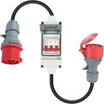 Pfloge® Cee adapteris, 32a į 16a adapteris su grandinės pertraukikliu 5 kontaktų 400v jungtis didelės srovės adapteris, Ip 44, Cee ilginamasis laidas 1 m
